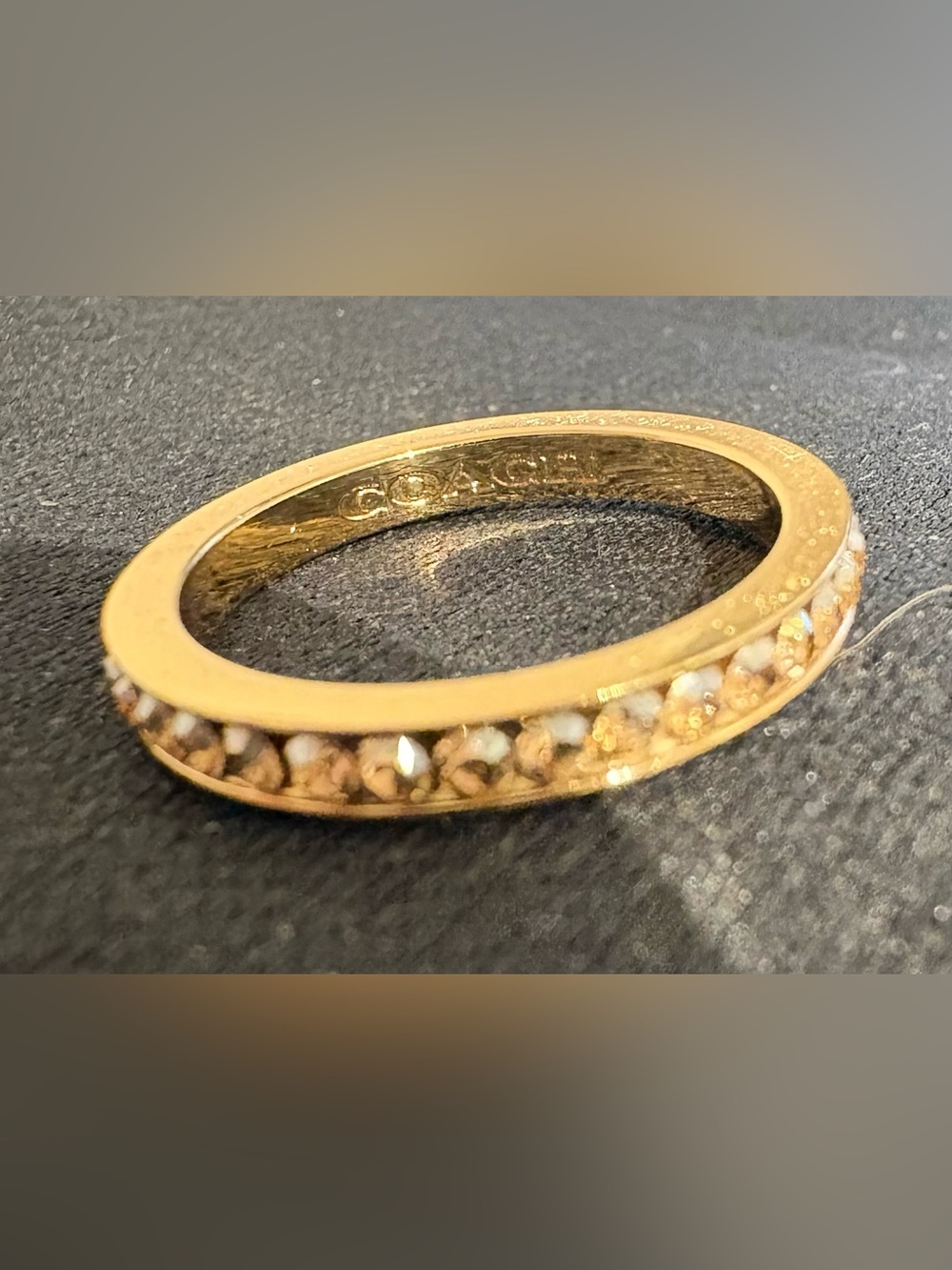 GUC Coach Rose Gold-Toned Pave Crystal/Rhinestones Inlay Ring